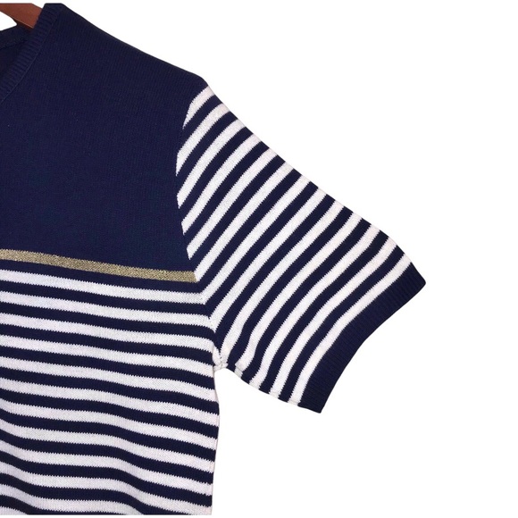 Vintage Southern Lady White & Blue Nautical Anchor Stripe Short Sleeve Knit Top - Picture 5 of 7